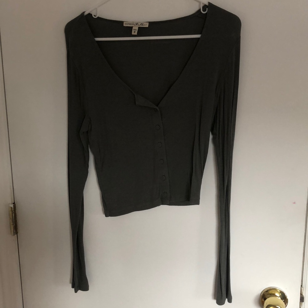 Express one eleven army green long sleeve button